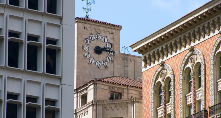 Historic buildings and facades in Los Angeles.